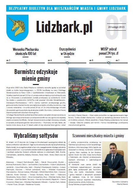 Dziś ukazał się pierwszy numer biuletynu Lidzbark.pl