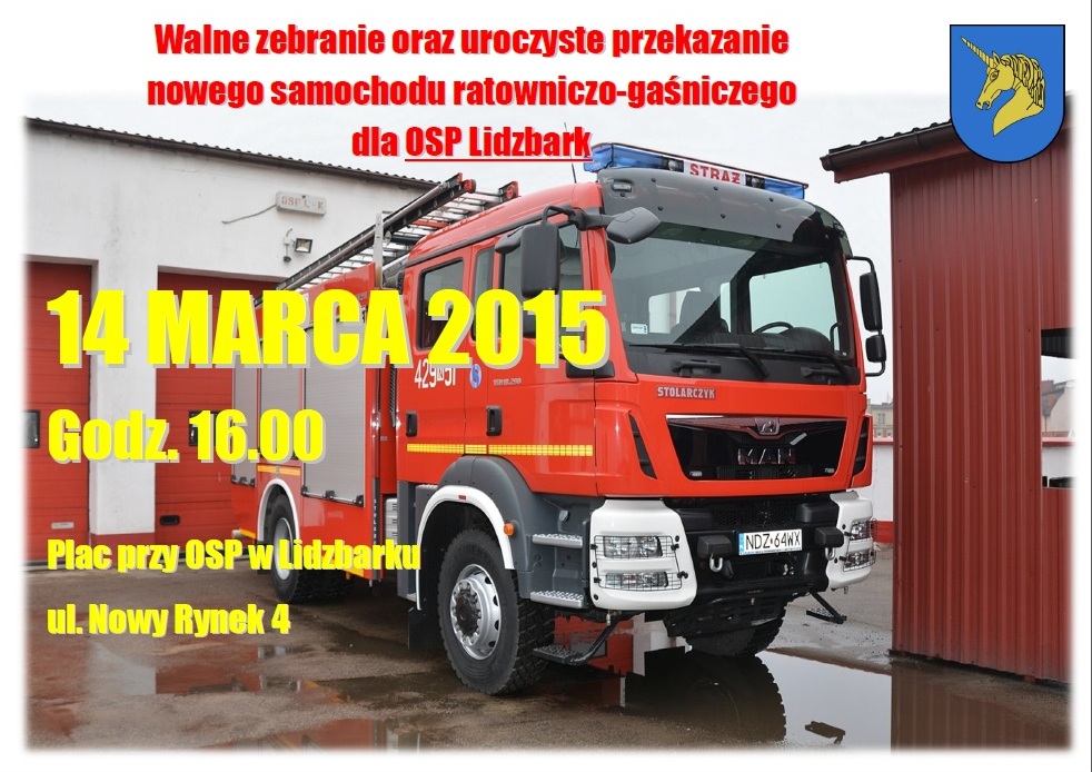 Oficjalne przekazanie samochodu strażackiego dla OSP Lidzbark