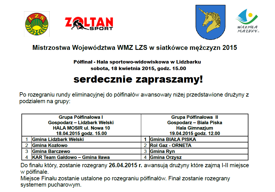 Mistrzostwa Województwa WMZ LZS w siatkówce mężczyzn 2015 - Półfinały