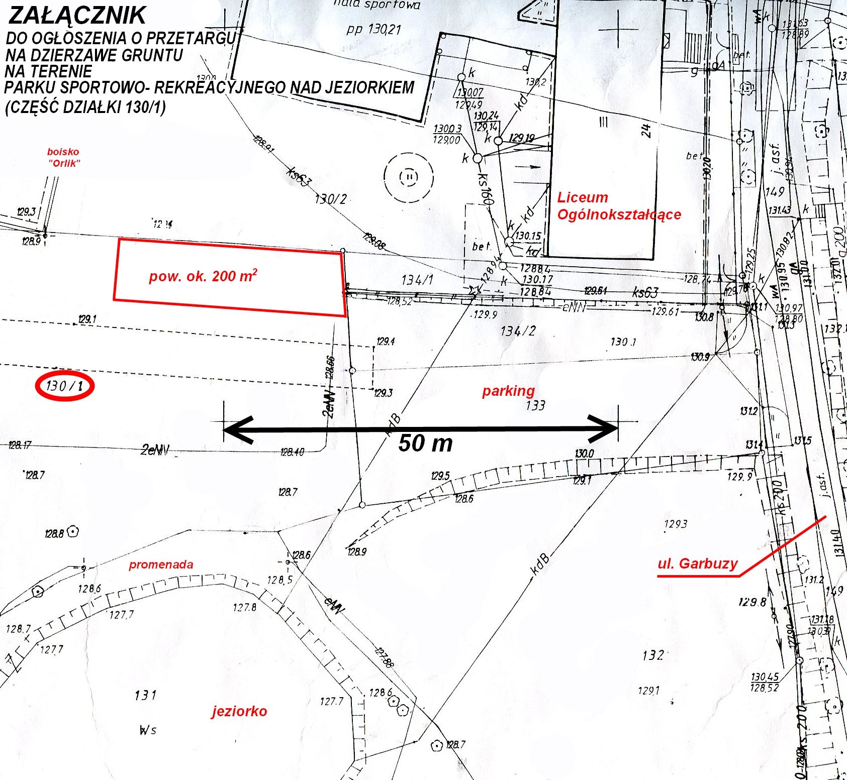 II Przetarg pisemny nieograniczony na dzierżawę gruntu w Parku Sportowo-Rekreacyjnym nad jeziorkiem - działka nr 130/1 o pow. 200 m2