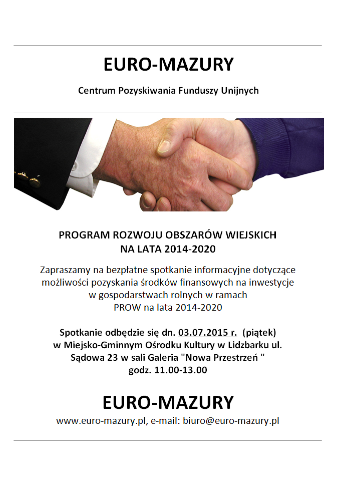 Spotkanie informacyjne nt. możliwości współfinansowania inwestycji w gospodarstwach rolnych przy udziale środków finansowych pochodzących z PROW na lata 2014-2020