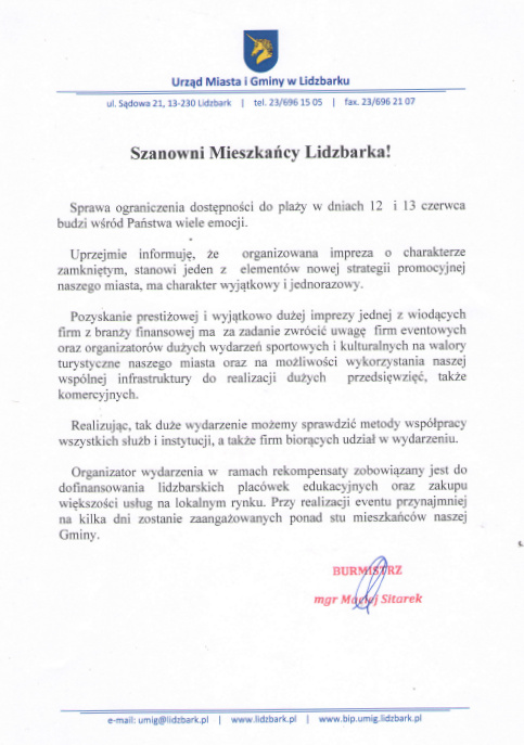 Szanowni Mieszkańcy Lidzbarka!