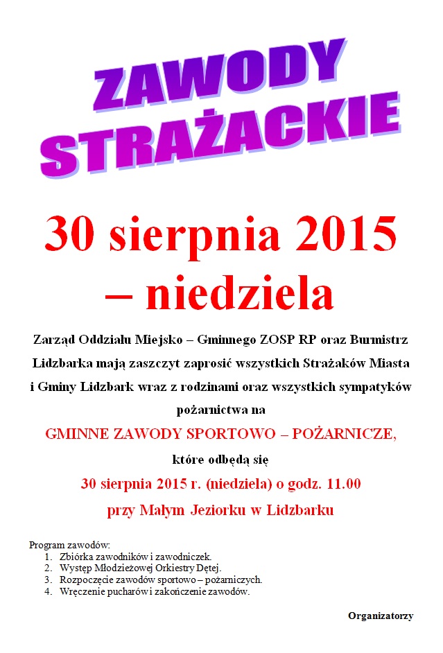Zapraszamy na Zawody Strażackie