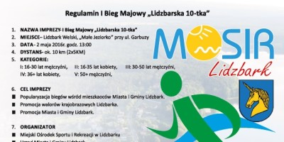 Zapraszamy do udziału w I Biegu Majowym "Lidzbarska 10-tka"