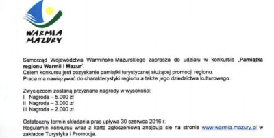 Zapraszamy do udziału w konkursie "Pamiątka regionu Warmii i Mazur"
