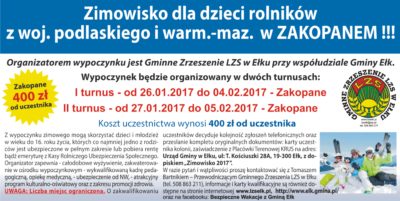 Zimowisko dla dzieci rolników z woj. warmińsko - mazurskiego
