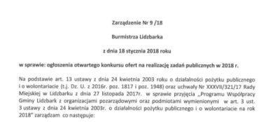 Ogłoszenie otwartego konkursu ofert na realizację zadań publicznych w 2018r.