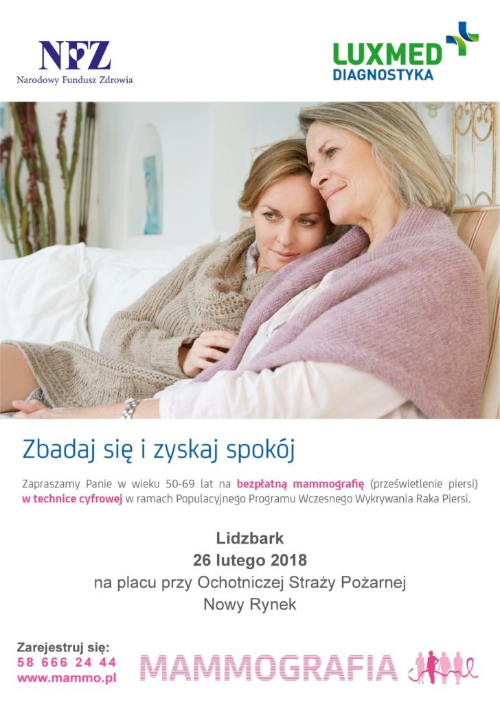 Zbadaj sie i zyskaj spokój. Mammografia w Lidzbarku