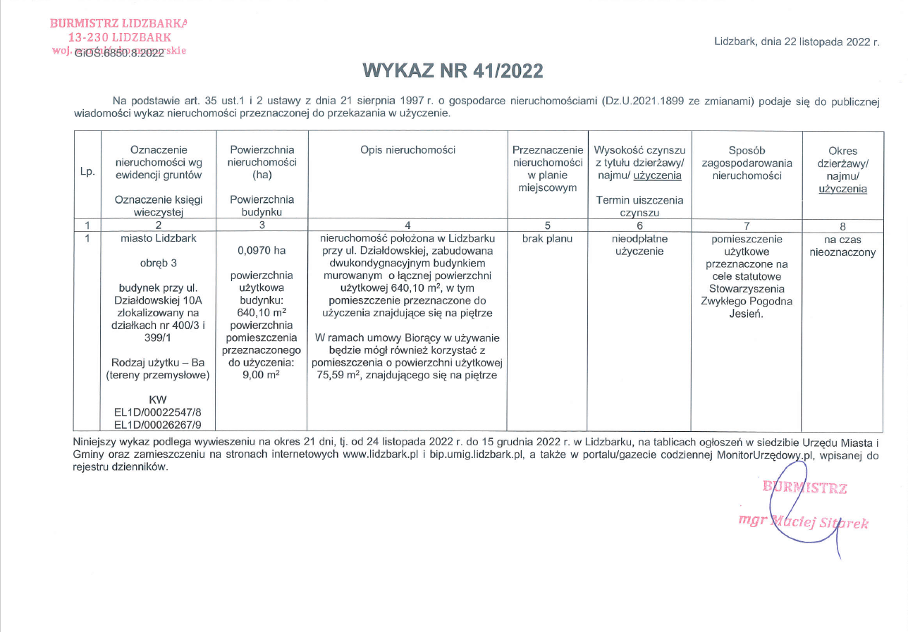 Nieruchomość lokalowa w budynku przy ul. Działdowskiej 10a  - do użyczenia